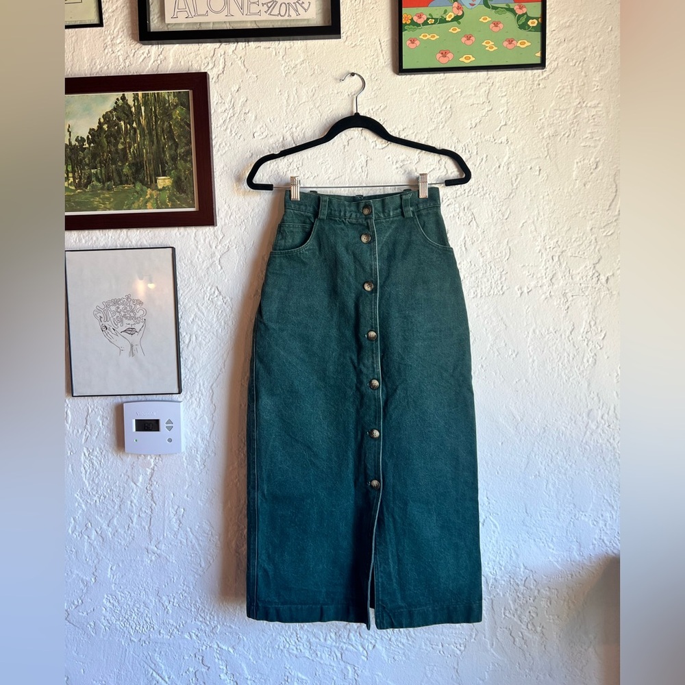 Vintage Teal Button-Down Denim Skirt